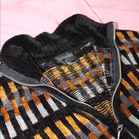 VTG 90s RAFAELLA Black/Camel/Grey Geometric Print Velour Track Jacket Sz Medium - Picture 6 of 11